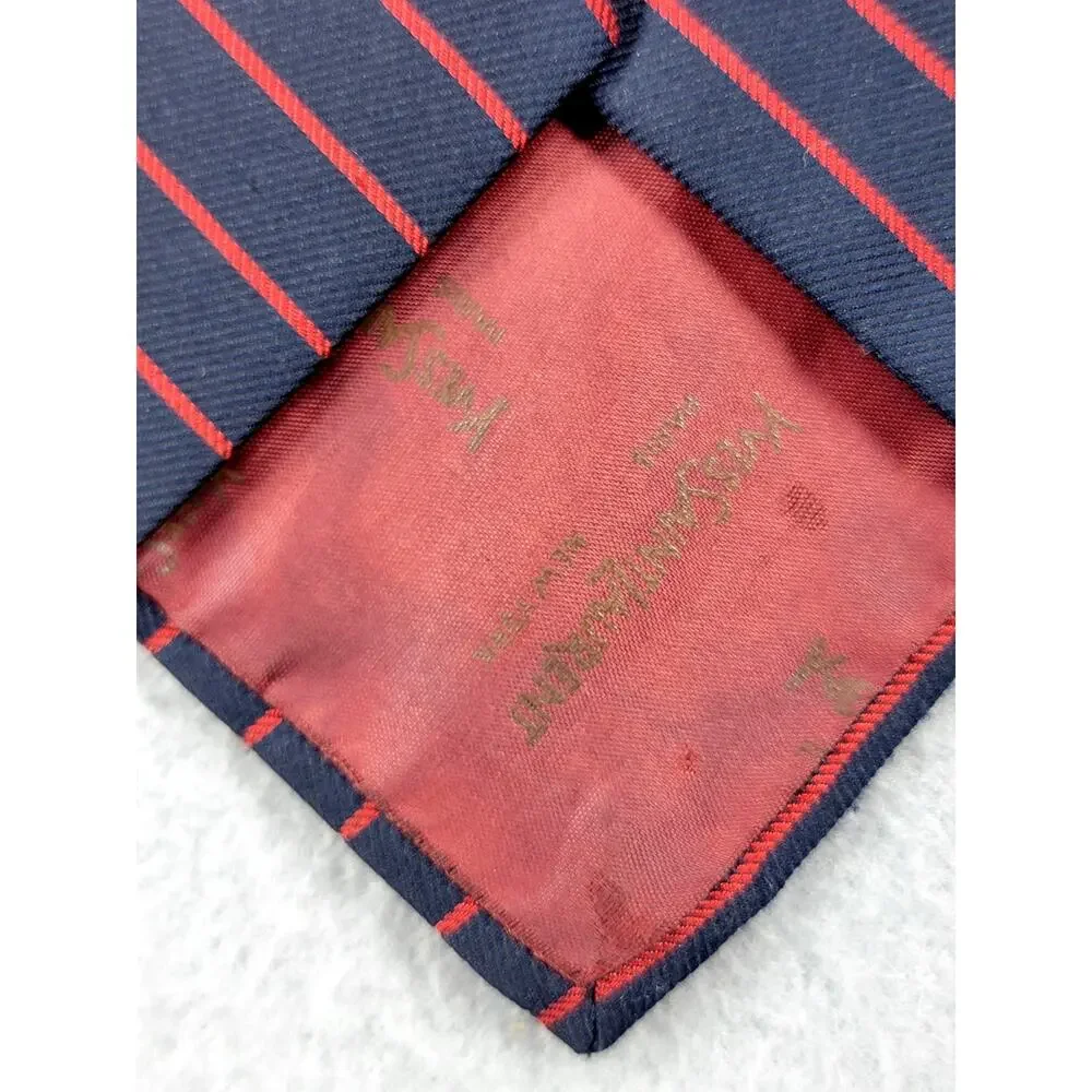 Vintage Yves Saint Laurent Navy Red Striped Tie YSL Logo